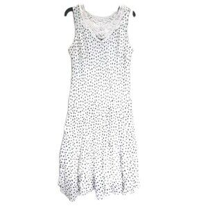 Robbie Bee Ecru Black Polka Dot Midi Dress Lace Collar Tiered Ruffle Hem Sz 14